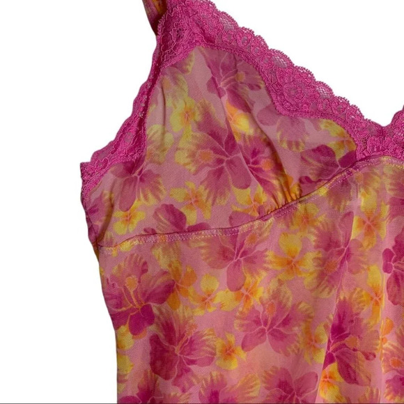 Silk & Satin Y2K Hawaiian Floral  Sheer Slip Dress Size Large Pink Orange Sexy - Picture 6 of 8